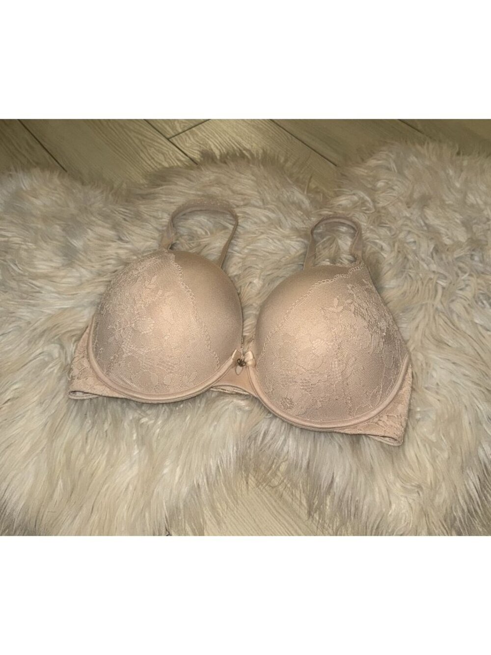 Victorias Secret Perfect Shape Bra Lightly Padded UW Lace Womens 34DD Beige